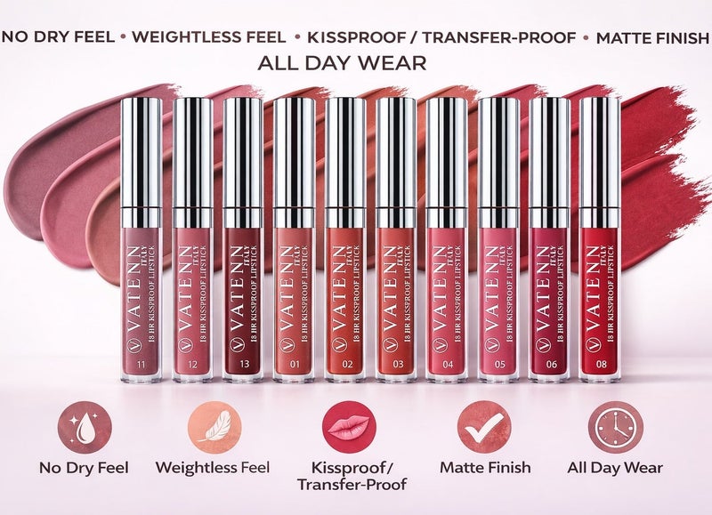 VATENN ITALY 18 Hr Kissproof Lipstick 11 Matte liquid lipstick, Lead-Free ,No Dry Feel, Weightless Feel, Vinyl Ink Kissproof /Lip Lingerie Transfer-Proof, All Day Wear. - Image 4